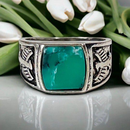 925 Silver and Jade Tribal Ring Size 7