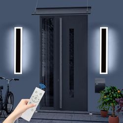 Widened 2 Pack 23.6inch Outdoor Wall Sconce, Dimmable Modern LED Wall Light, 3000K-6000K, IP65 Waterproof, Black Wall Mount Lighting for Exterior Home