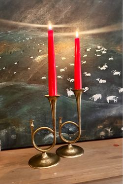 Solid Brass French Horn Candlestick Holders