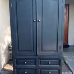 5 Drawer Solid Wood Armoire With Hanging Rod - Black
