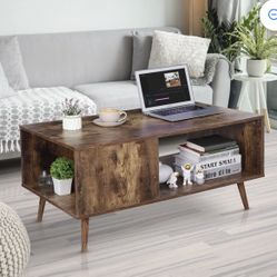 Wooden Mid Century with Open Storage Shelf Vintage Accent, Brown