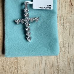 White Topaz Cz Heart Cross Pendant 