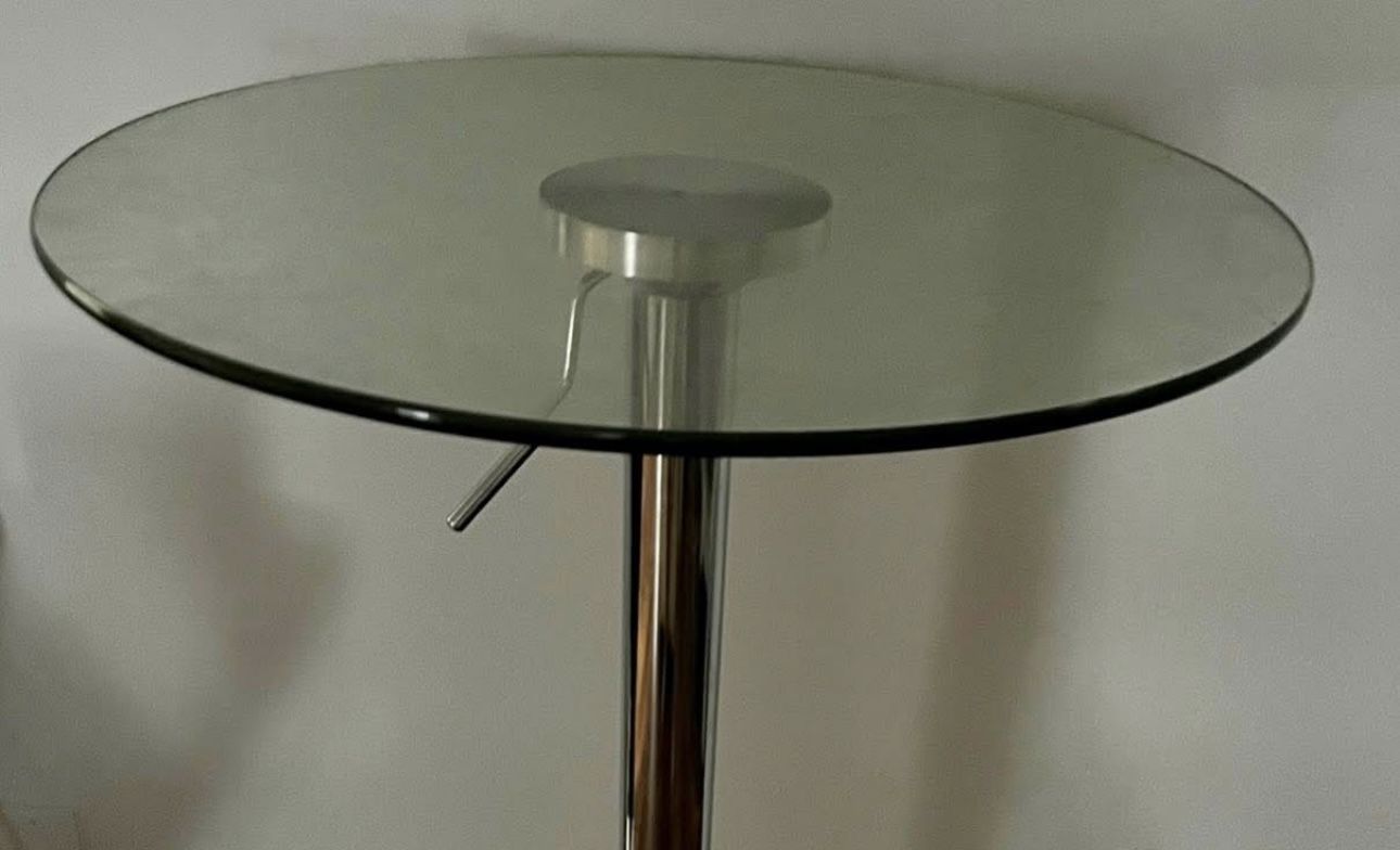 Adjustable Round Glass Table With Bar Stool