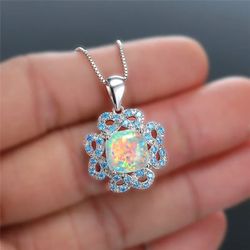 925 Sterling, silver, white and orange opal pendant necklace