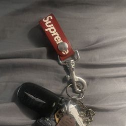Supreme NYC Red Loop Leather Logo Keychain SS21
