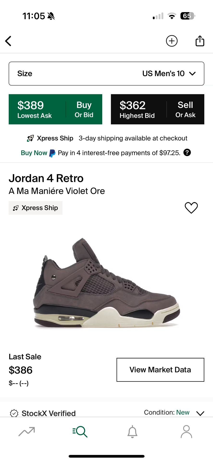 Jordan 4 A Ma Maniere Size 10