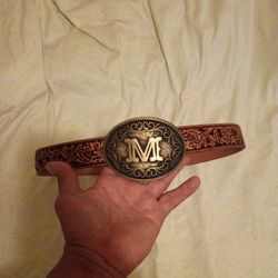 Montana Attitude Belt Buckle On Cody James Leather Belt Size 32