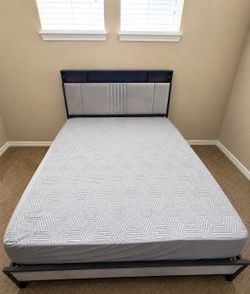 Queen Bed Frame with Headboard, Storage Shelves & Built-In USB/Outlet – Mattress Included