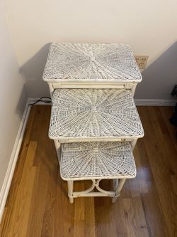 Amazing Ratan Bamboo Wicker Nesting Table Set 