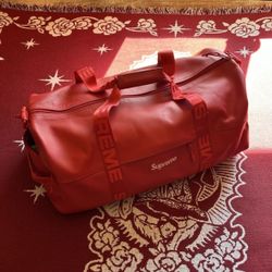 Supreme Red Leather Duffle Bag 