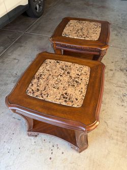Pair of Ornate Wood End Tables