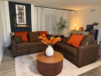 Brown Fabric Sofa and Loveseat Set
