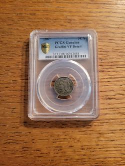 1867 3CN PCGS Genuine Graffiti VF Detail