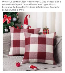 ORANIFUL Buffalo Check Pillow Covers 22x22 Inches Set of 2 Cotton Linen Square Throw Pillows Cases Zippered Plaid Decorative Cushions for Christmas So