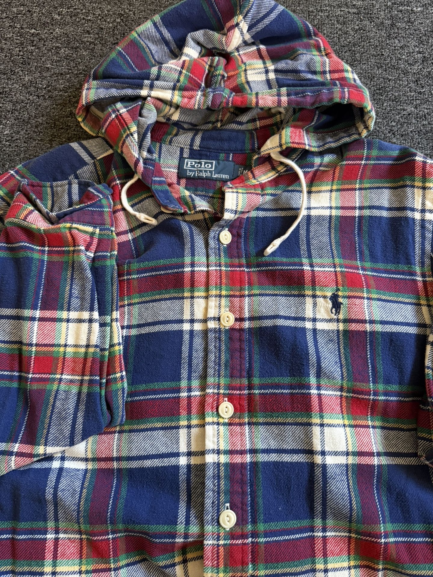 Vintage Polo Ralph Lauren Hooded Shirt Mens Plaid Flannel Button Up