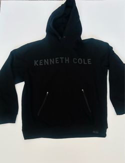 Kenneth Cole 34XL Black Hoodie Sweatshirt – Logo Print, Zipper Pockets, Casual