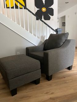 Gray Accent Chair with Matching Ottoman