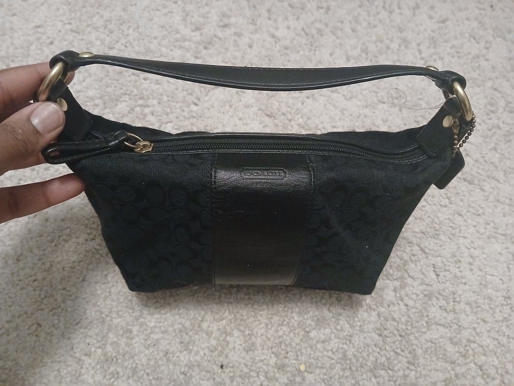 COACH Signature Canvas and Black Leather Mini Hobo Handbag 40846 OBO