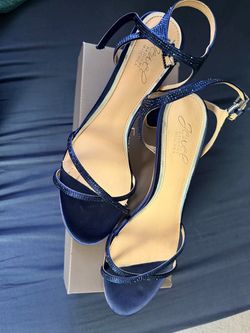 Jewel Badgley Mischka Navy Blue Crystal Strap Heeled Sandals