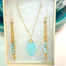 Gold Gemstone Necklace + Earring Set
