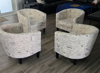 SET OF 4 CHAIRS PLUS 4 OTTOMAN Costoffs Barrel Accent Chair with Arms