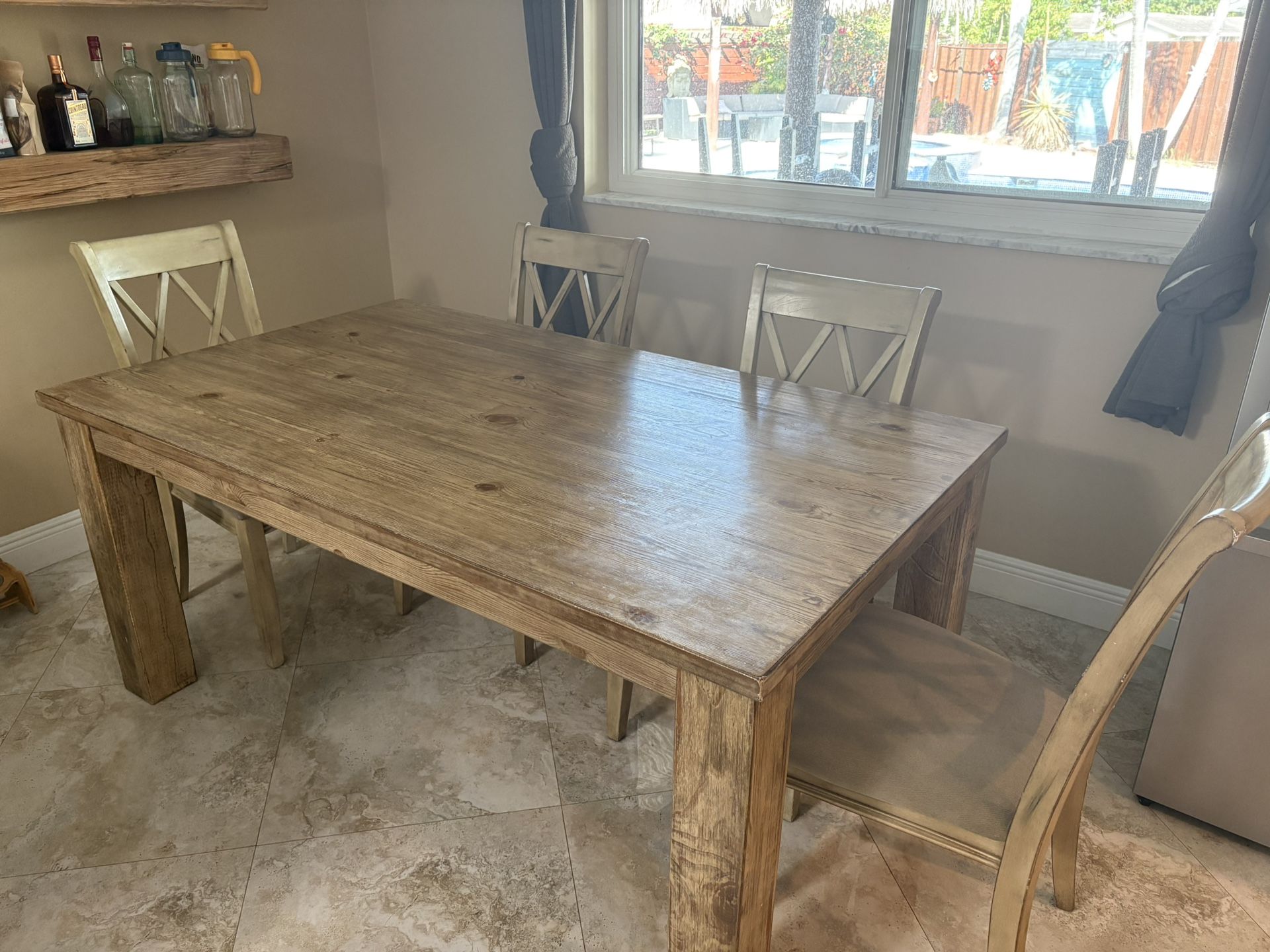 Solid Wood Farmhouse Dining Table Set – Rustic 68” – Seats 6