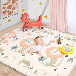 Baby Playmat for Crawling,0.6in Thick Extra Large Foldable Play Mat for Baby, Waterproof Non Toxic Anti-Slip Reversible Foam Playmat for Toddlers Kids