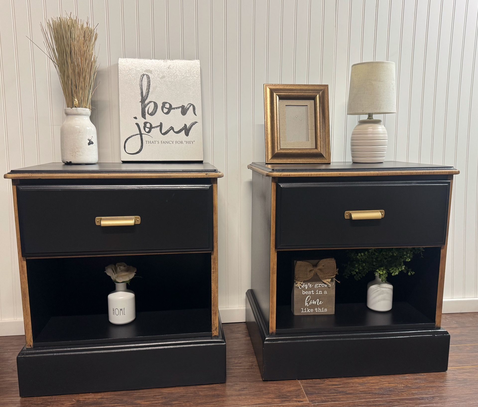 Sleek Black Refinished Nightstand Set – Timeless & Modern