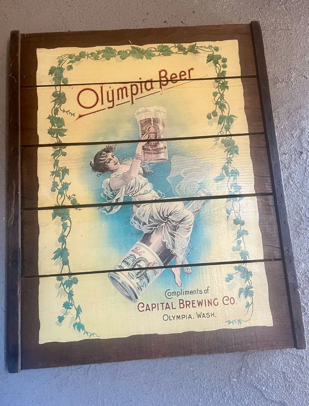 Olympia Beer Wooden old plaque Vintage