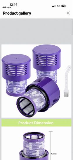 Dyson V10 Filter Replacement Kit (3 Pack Filters + 1 Clean Brush) for V10 Animal, V10 Absolute, V10 Cyclone Series, V10 Total Clean, SV12, Washable & 