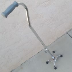 Guardian Chrome Aluminum Quad Foot 4-Point Cane with Offset Grip Handle, 1-Button Height Adjustment (29"- 38") & Locking Bolt, 300 lb. Weight Capacity