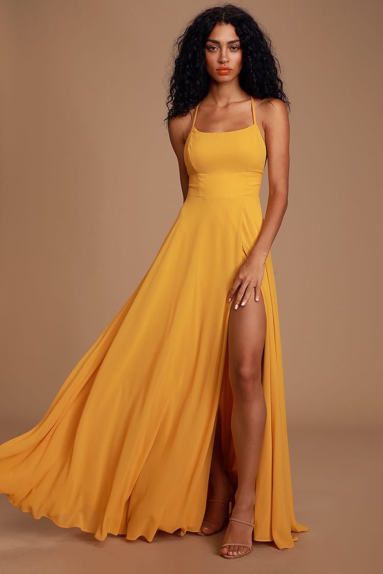Yellow Backless Maxi Dress (size small)