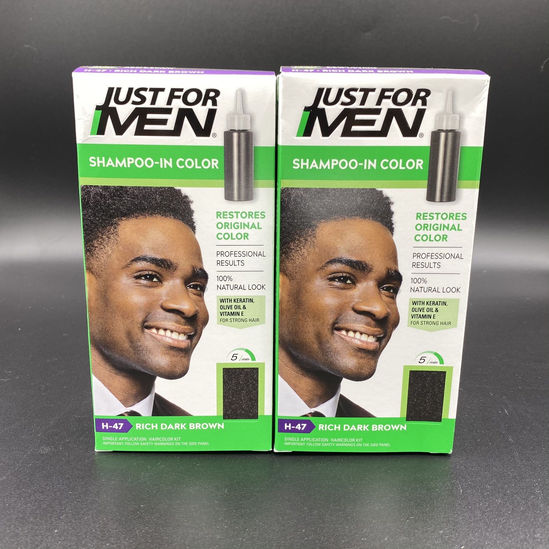 Just2 For Men Shampoo In #H-47 Hair color Rich Dark Brown Keratin Olive Oil