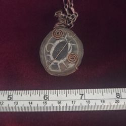 Fossil Pendant Wrapped In Copper Necklace 