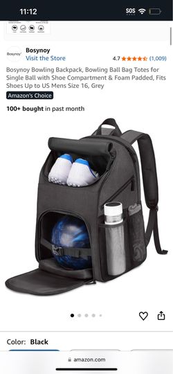 Bosynoy Bowling Backpack, Bowling Ball Bag Totes for Single Ball with Shoe Compartment & Foam Padded, Fits Shoes Up to US Mens Size 16