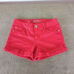 Celebrity Pink Shorts Juniors 0 Red Cuffed Hem Mid Rise 5-Pocket