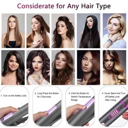 Hair Straightener Curler 2 in 1 Cordless Portable Hair Iron Ceramic 8 Inch, Anti-Scald 3-Level Hair Straightening Iron with 110-220V, Heats Up Fast, U