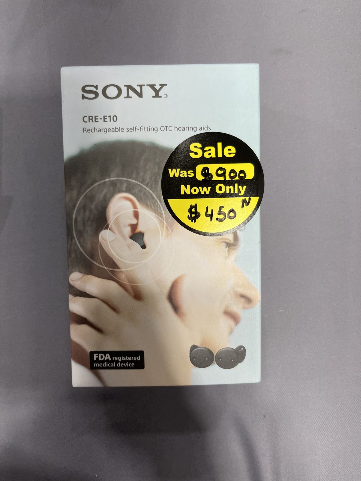 Sony CRE-E10 Self-Fitting OTC Hearing Aids for Mild to Moderate Hearing Loss, Prescription-Grade Sound Quality, Comfortable Earbud Design, Bluetooth E