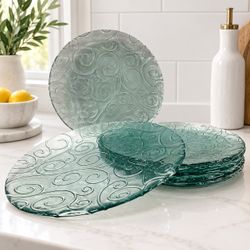 Pier 1 P1C15 Glass Dinner Plates 11” Set of 6 Gray Scroll Discontinued
