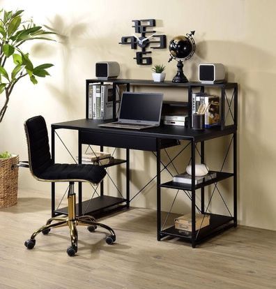 Brand New Industrial Black Metal Desk with Hutch