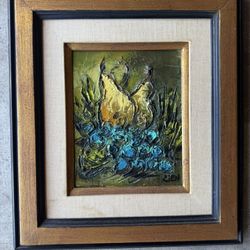 Etta Benjamin Cien Beautiful Mid Century framed thick oil painting Pears