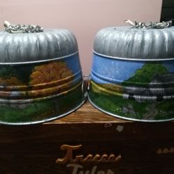 2 Vintage Galvanized Painted Hanging Light