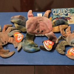 Claude The Crab Beanie Baby + 2x Teenies & Trading Card