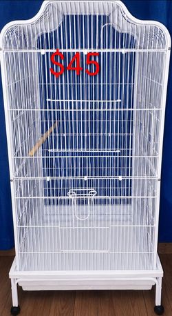Large White Bird Cage with Stand with bottom tray
