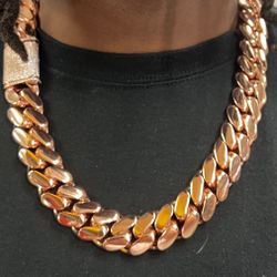 20mm Miami Cuban Link Pink Red Rose Gold Plated Chain Necklace 18k & 14k Diamond Iced Out Lock