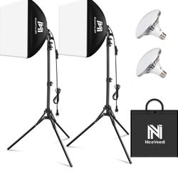 Softbox Lighting Kit, NiceVeedi 2-Pack 16'' x 16'' Softbox Photography Lighting Kit with 63” Tripod