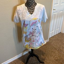 Scrub Top, Easter Print, Size M, $5