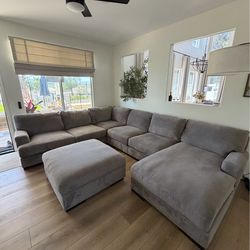 Ashley Cloud-Style Modular Sectional Sofa w/ Chaise + Storage Ottoman