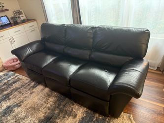 2 - Lazy Boy Black Leather 3-Seat Recliner Sofas