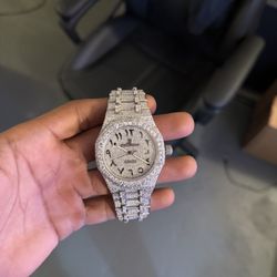 Bust down VVS1 Moissanite AP Royal Oak Watch Arabic Dial